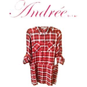 Andree Burgundy & White Plaid Midi Dress.